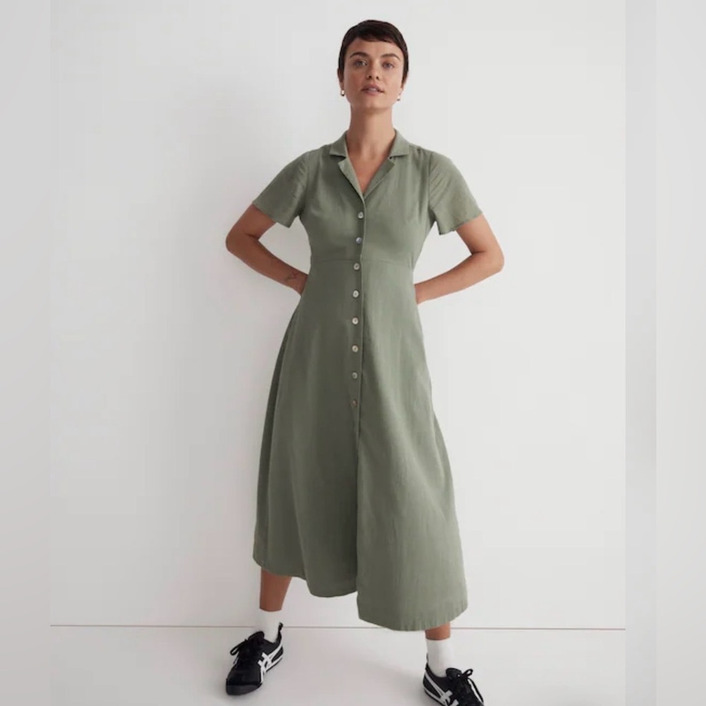 Madewell Sage Button-Front Midi Dress